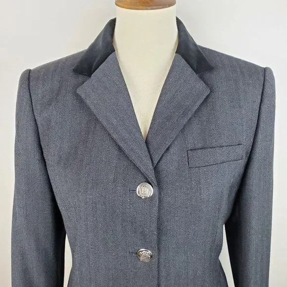 Vintage Ralph Lauren Black Herringbone Wool Blazer - Picture 3 of 14
